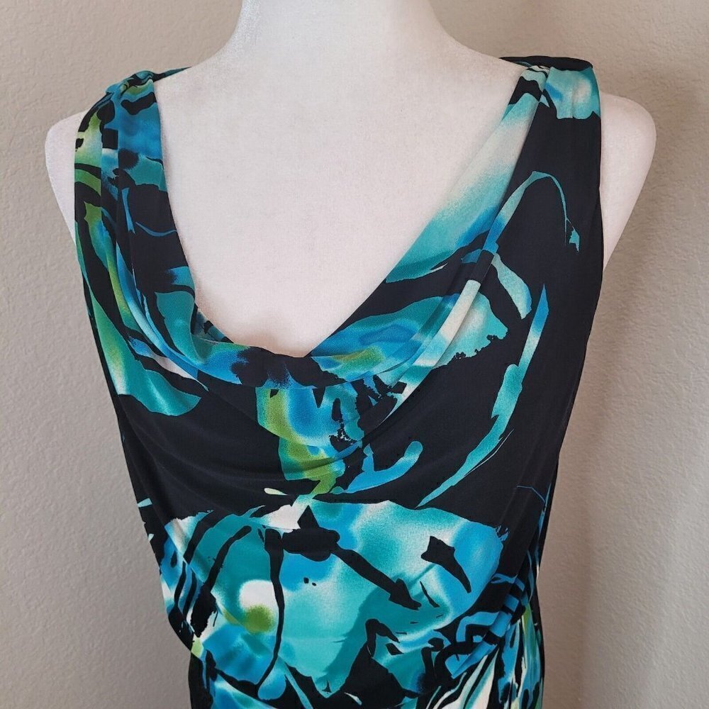 Jones New York Cowl Neck Blouson Blue/Black Floral Knee Length Dress Size 6 - Picture 8 of 11